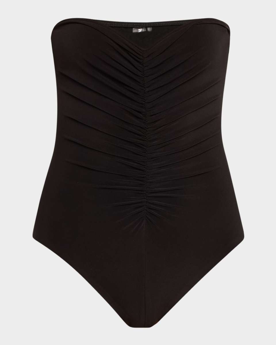 Strapless Shirred One-Piece Swimsuit